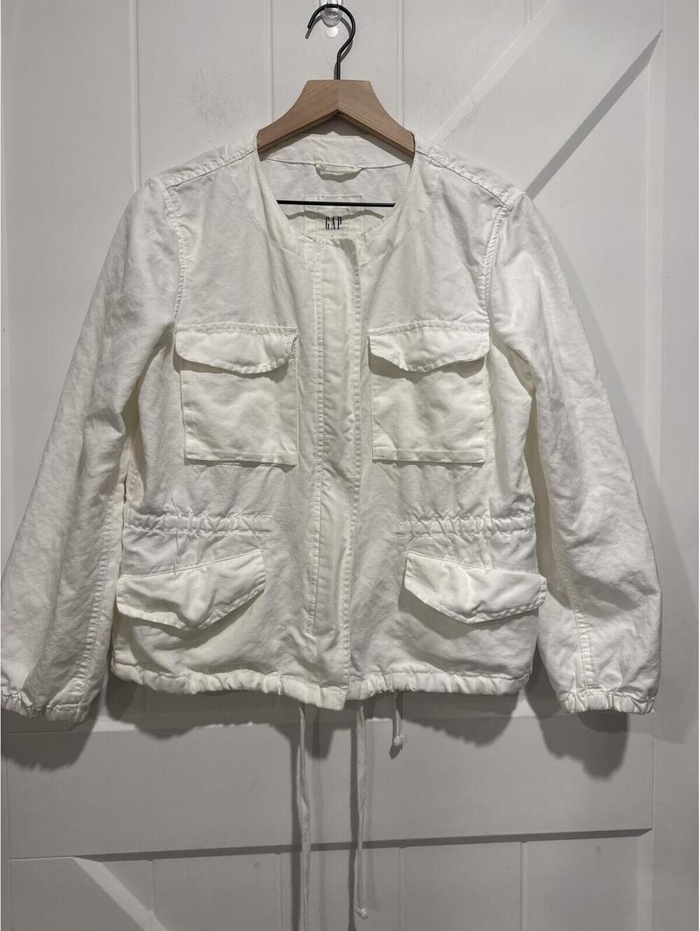 GAP White Linen Blend Utility Jacket with Pockets sz L(M)
